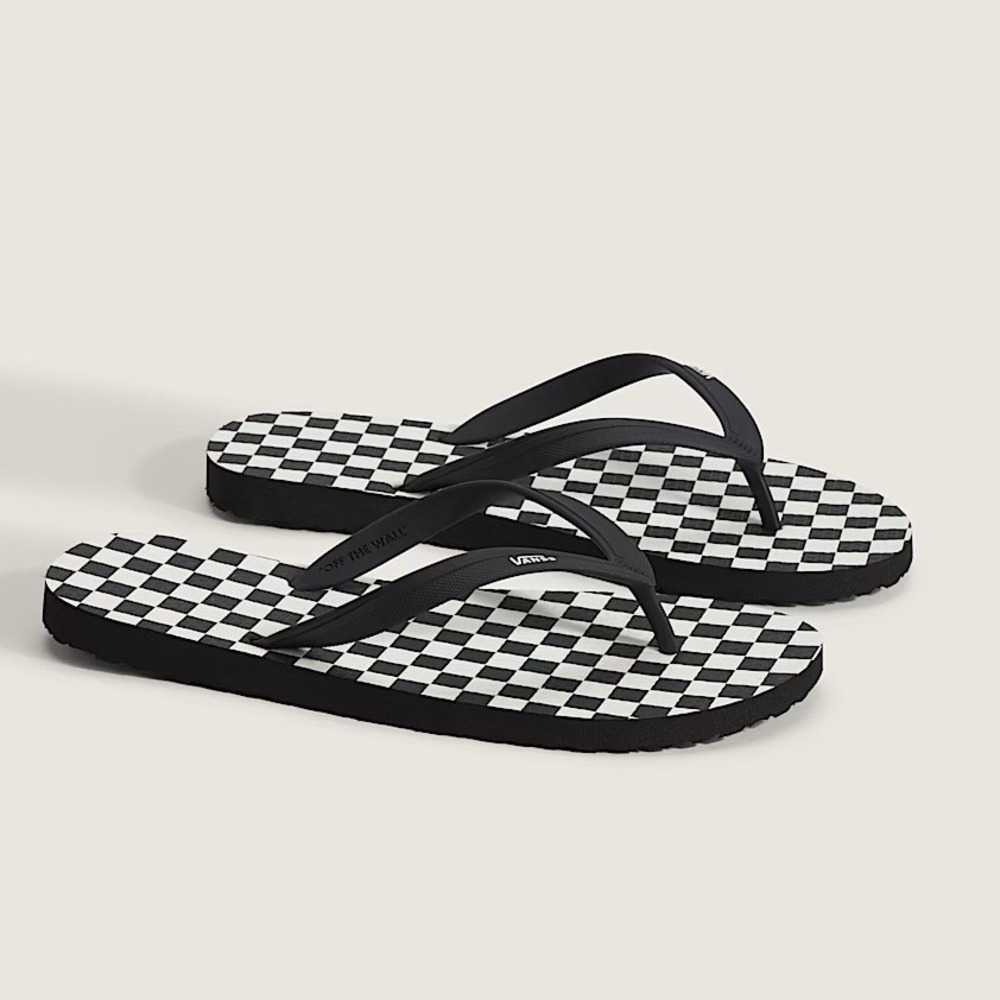 Vans Makena Checkerboard Black Marshmallow UltraCush Flip Flops Mens Size 10